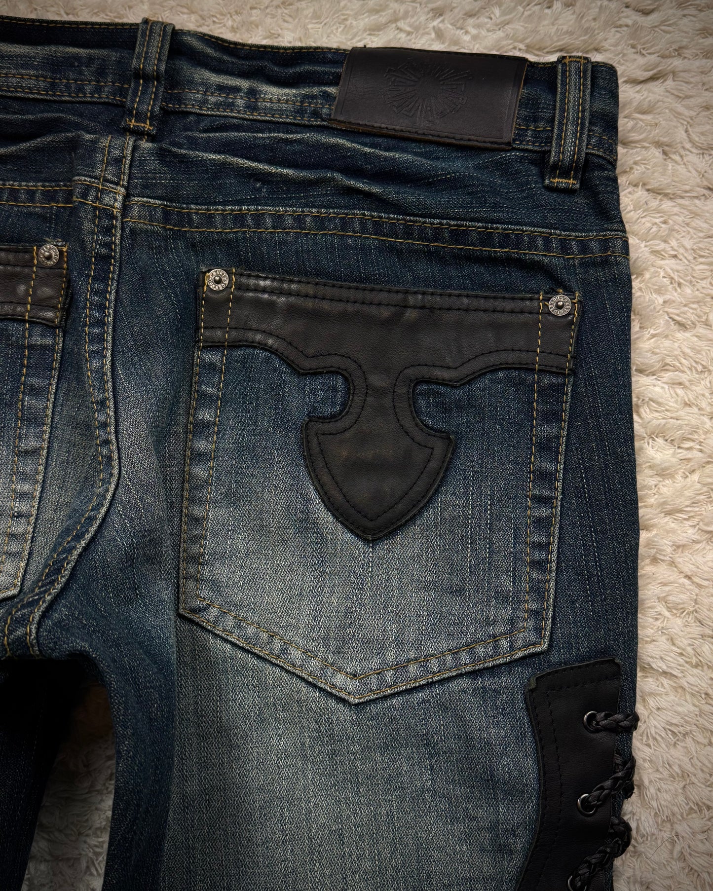 Tornado Mart Leather Lace Up Flared Jeans