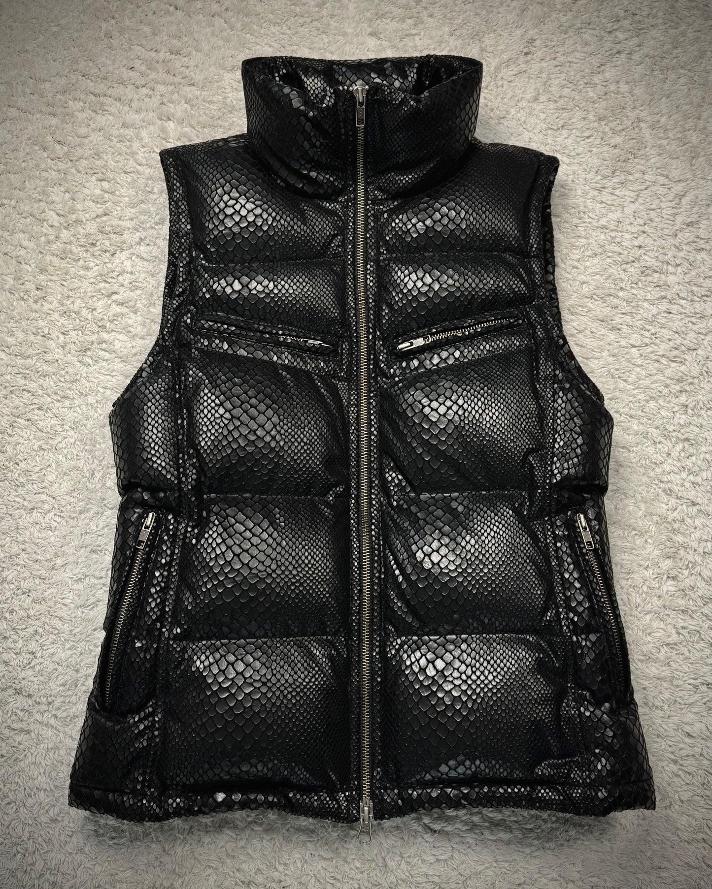 L7 Real Hip Python Luster Puffer Vest