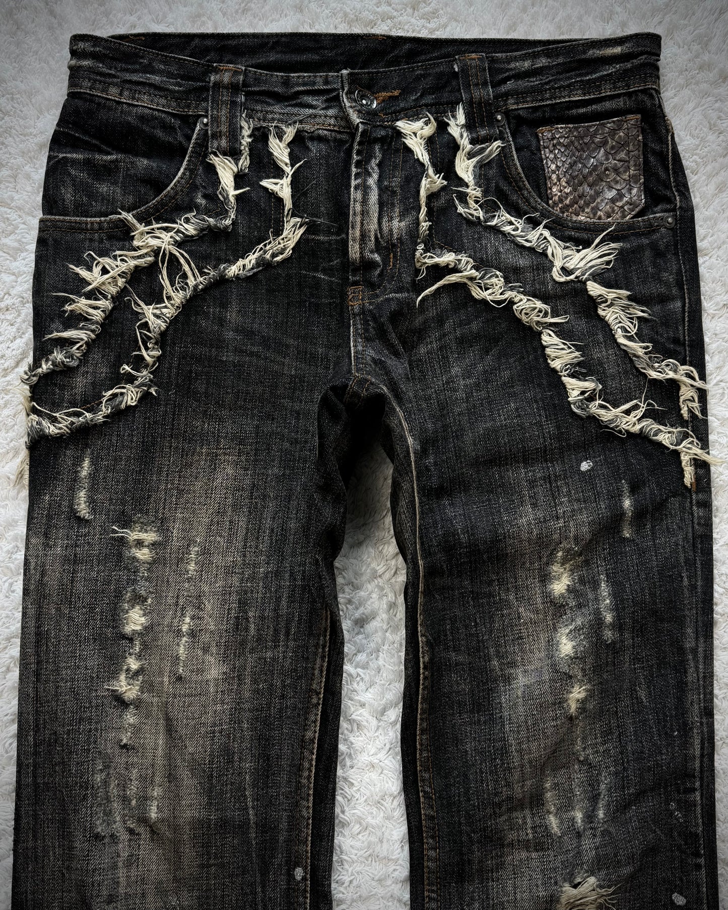 Semantic Design Python Detailed Silver Splatter Bootcut Jeans