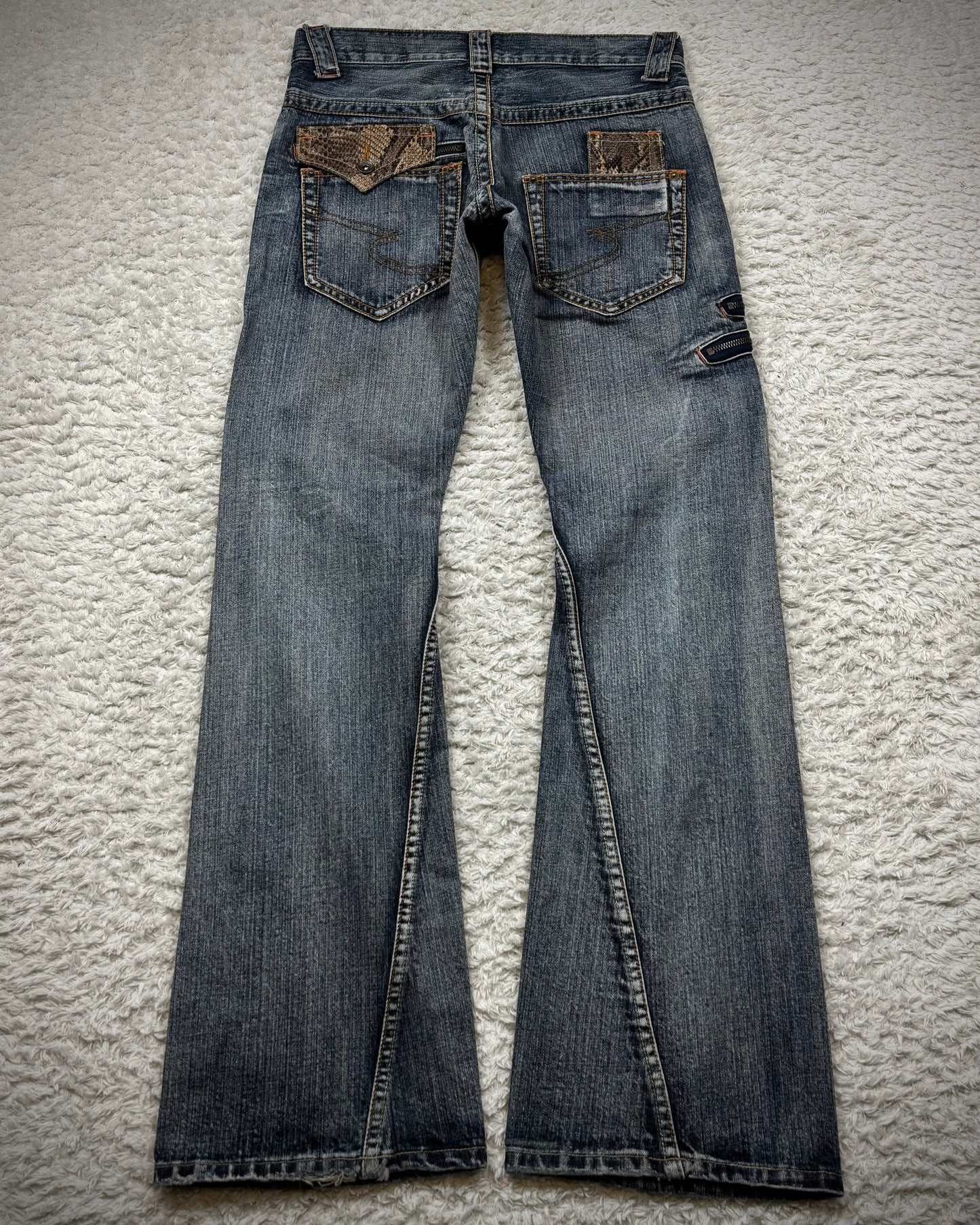 Semantic Design Python Detailed Spiral Flared Jeans