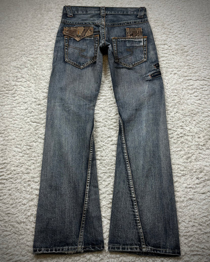 Semantic Design Python Detailed Spiral Flared Jeans