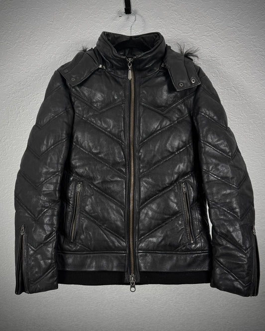 Jack Rose Fur Hooded Leather Puffer Jacket