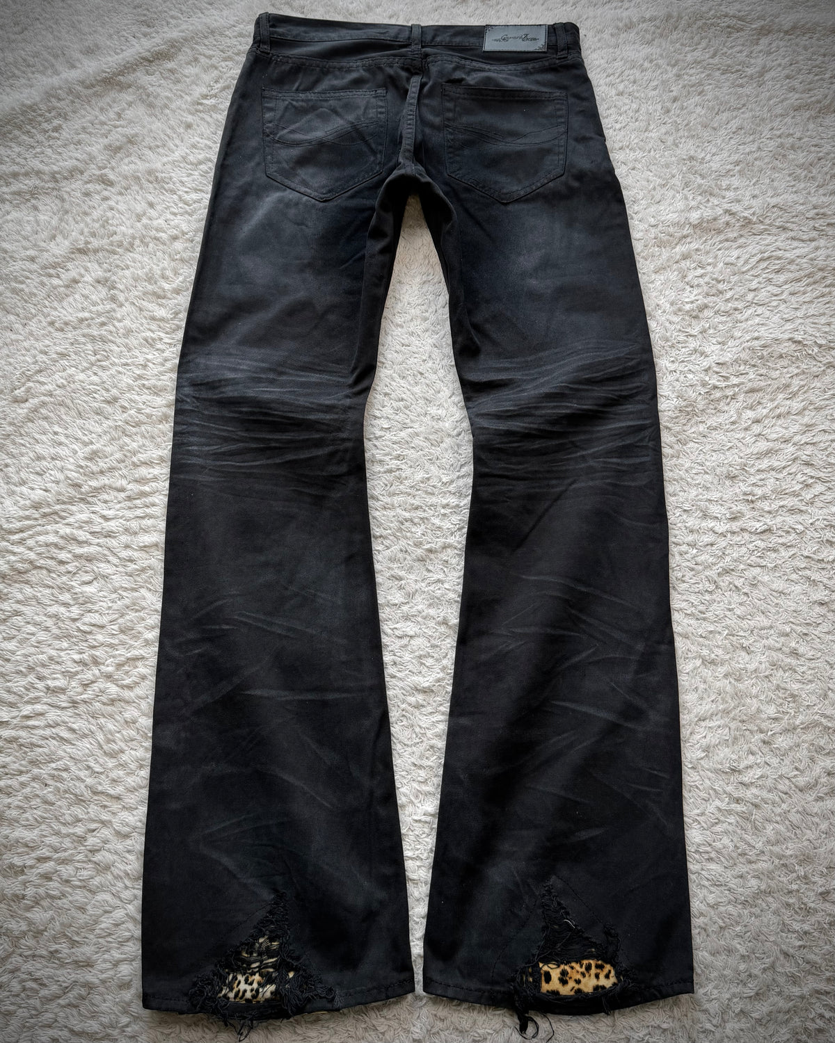 CavariA Leopard Repaired Clawmarks Flared Jeans