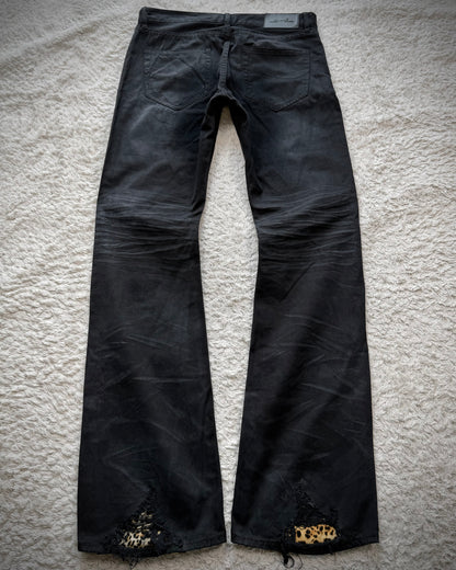 CavariA Leopard Repaired Clawmarks Flared Jeans