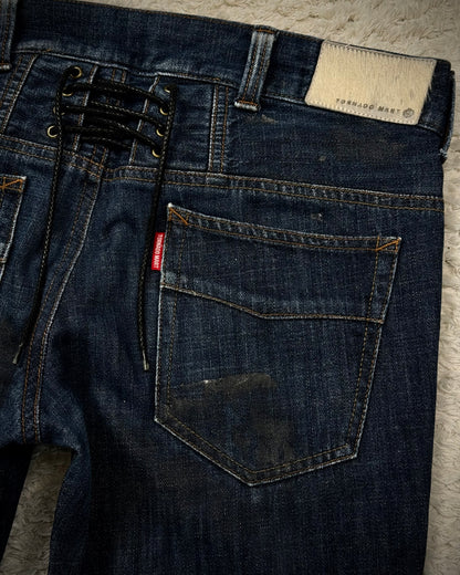Tornado Mart Whisker Coated Backlace Flared Jeans