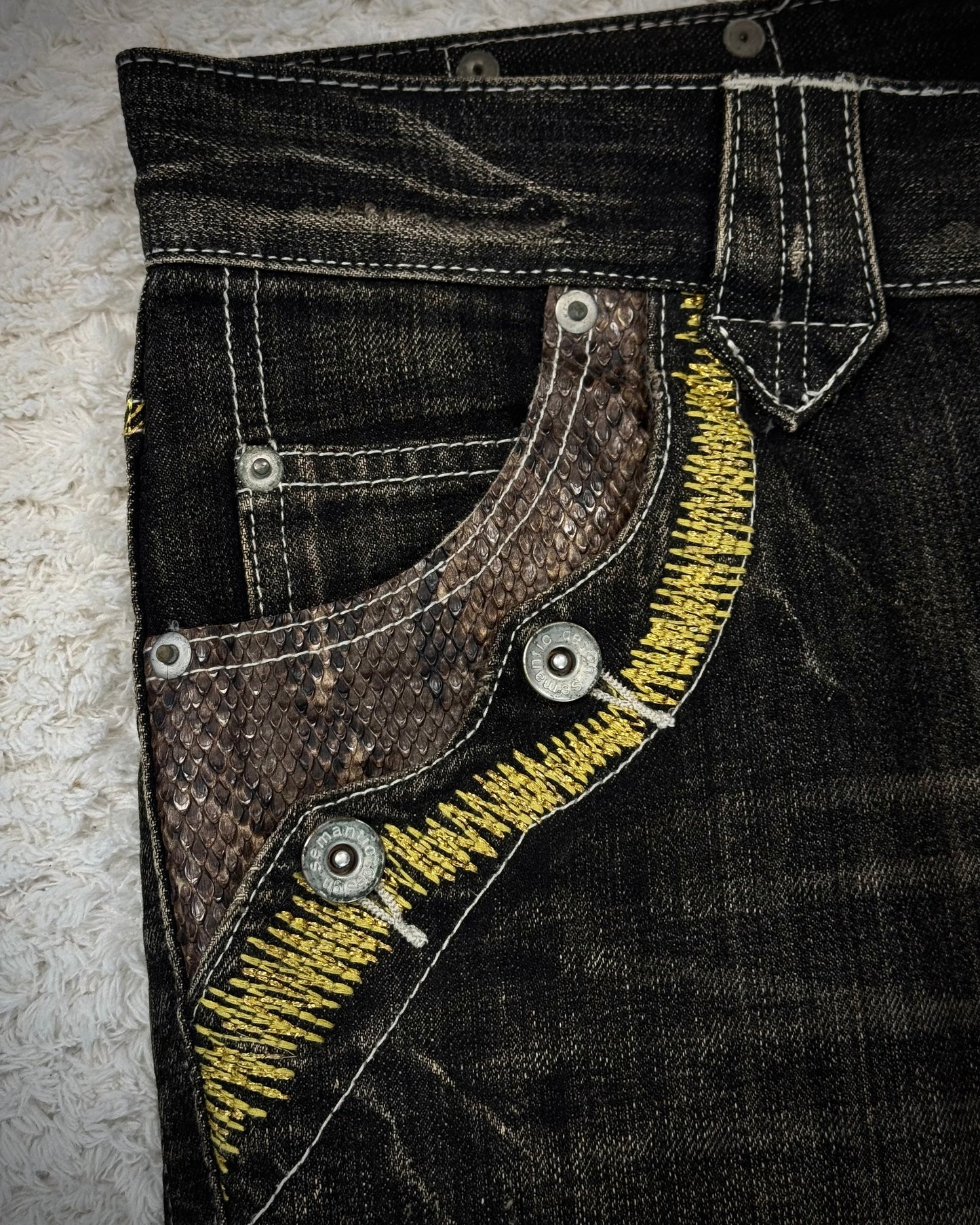 Semantic Design Python Detailed Sword Knee Bootcut Jeans
