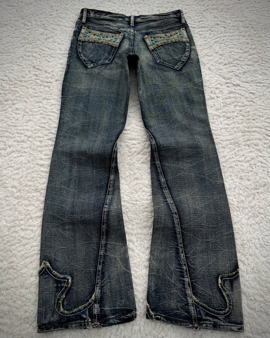 Semantic Design Mud Wash Slashed Bootcut Jeans
