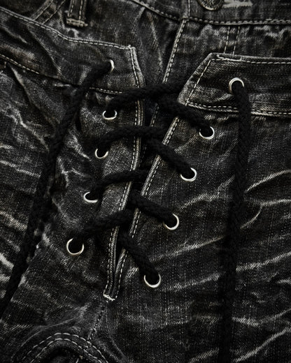 Lowbox Double Waisted Lace Up Whiskered Flared Jeans