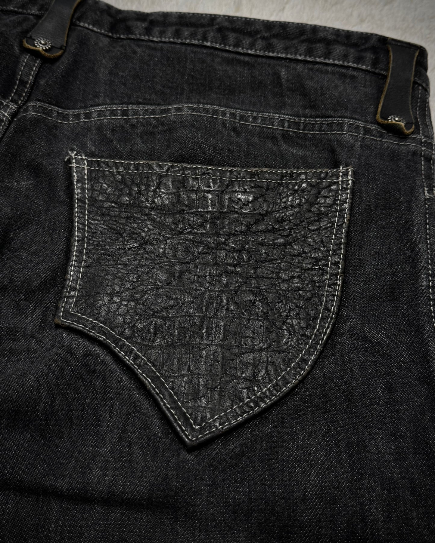 Obelisk Crocodile Pocket Flared Jeans