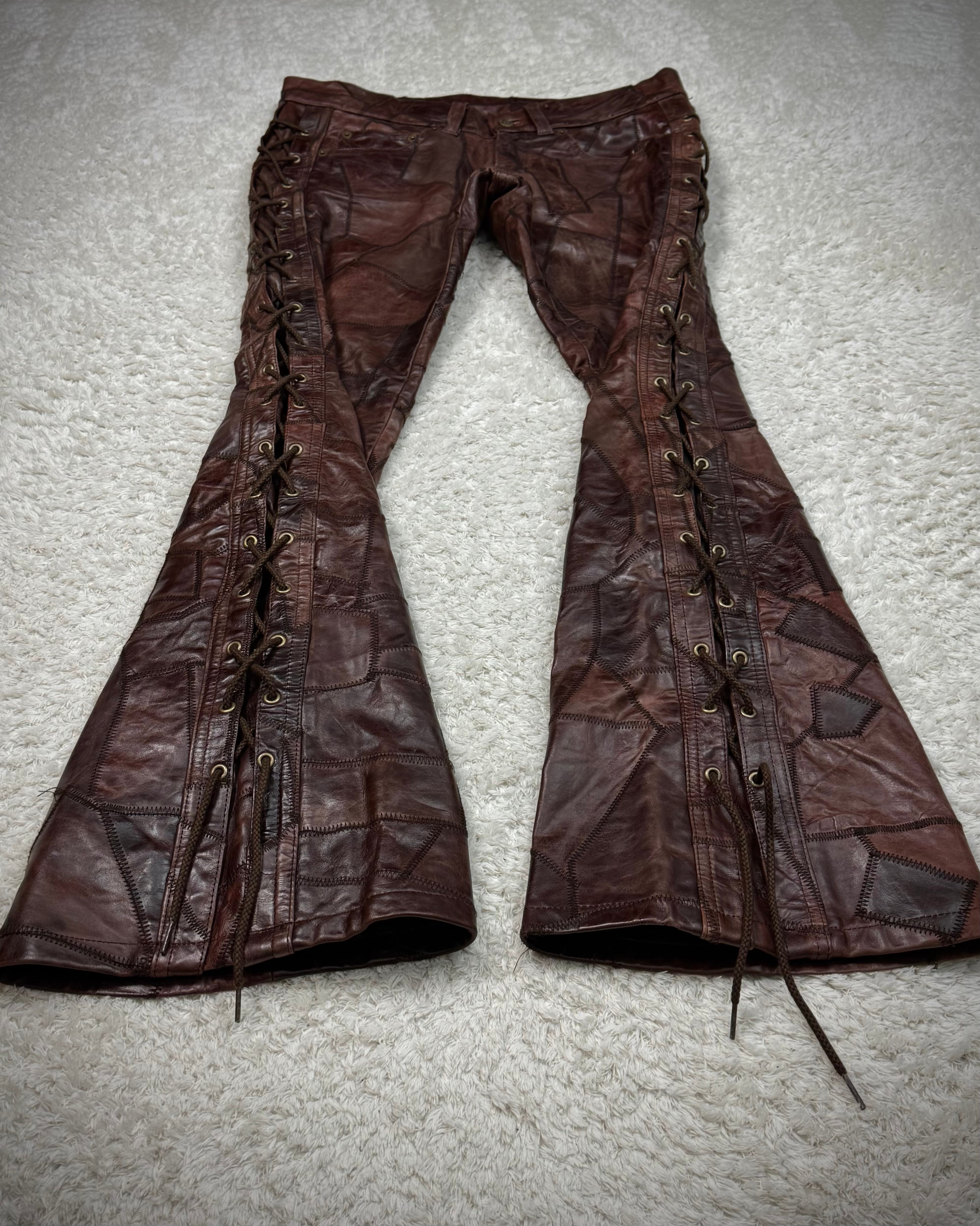 Tornado Mart Oxblood Scar Stitched Leather Patchwork Lace Up