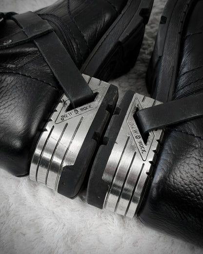 New Rock Steel Heel Belted Leather Boots