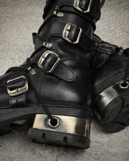 New Rock Laced Steel Heel Leather Boots