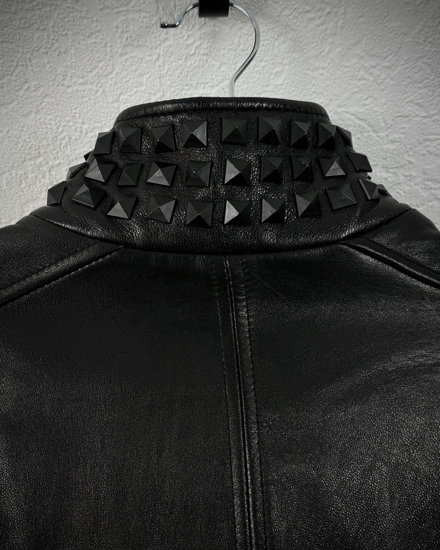 True Religion Studded Sheepskin Leather Biker Jacket