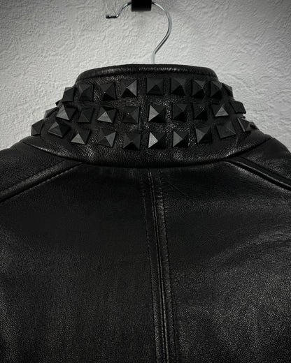 True Religion Studded Sheepskin Leather Biker Jacket