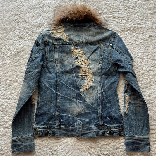 Midas Distressed Denim Fur Jacket