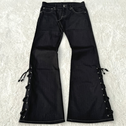 Tornado Mart Striped Lace-Up Flared Pants