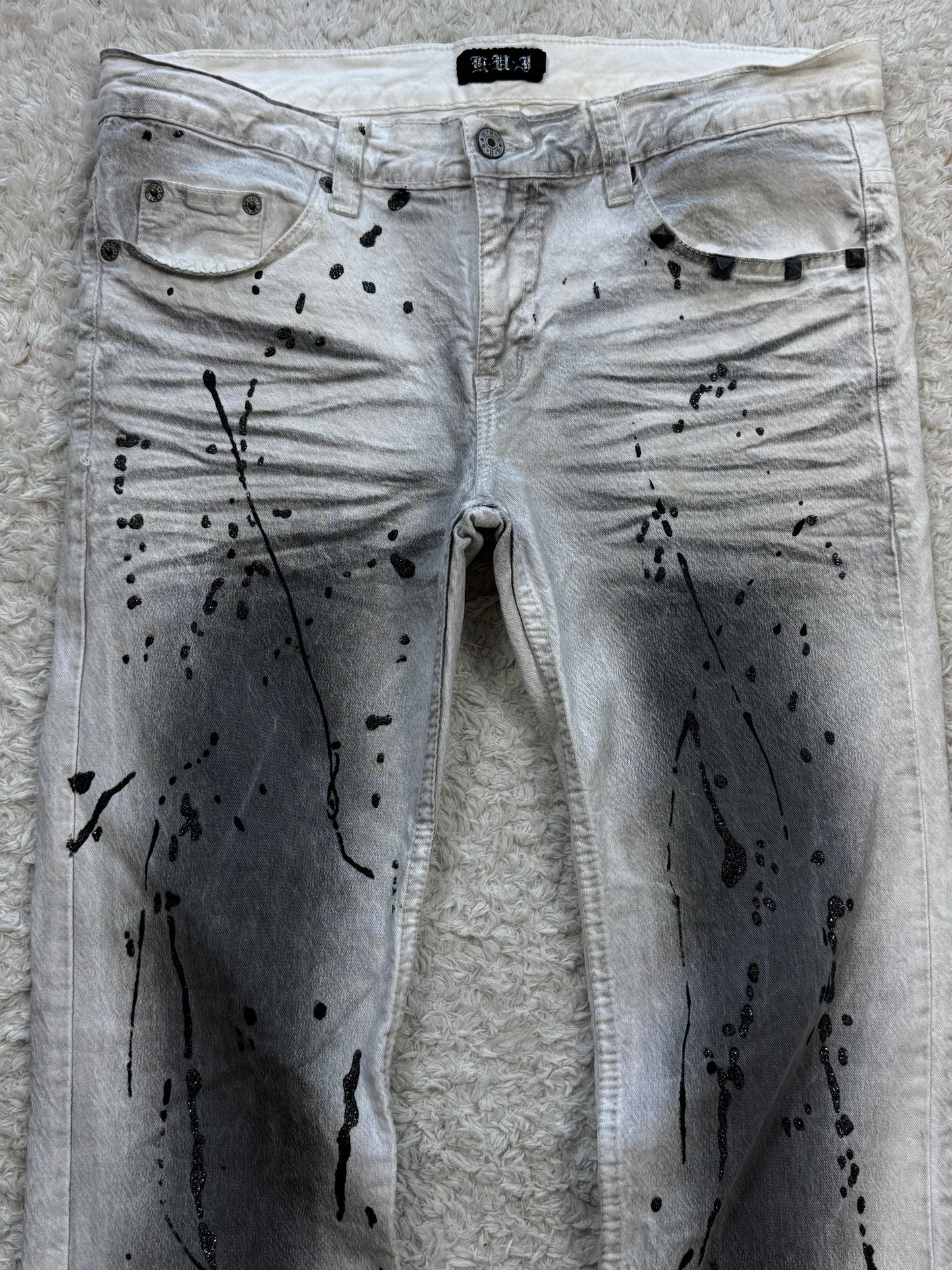 K.U.I Whisker Washed Luster Splatter Bootcut Jeans