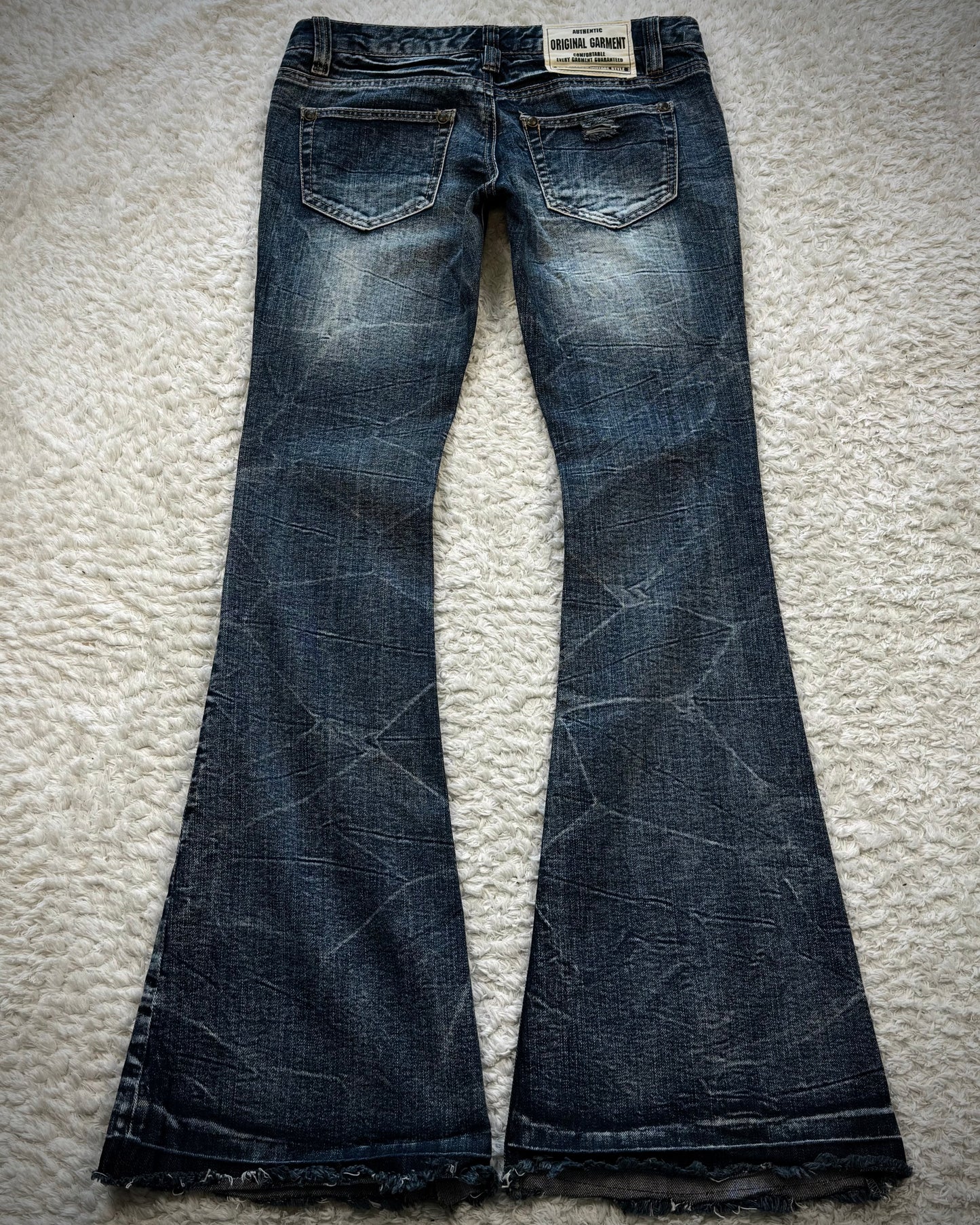 Vintage Honeycomb Washed Bell Bottom Flared Jeans