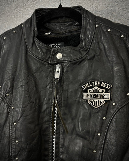 Brooks Harley Patched Studded Vintage Leather Biker Jacket