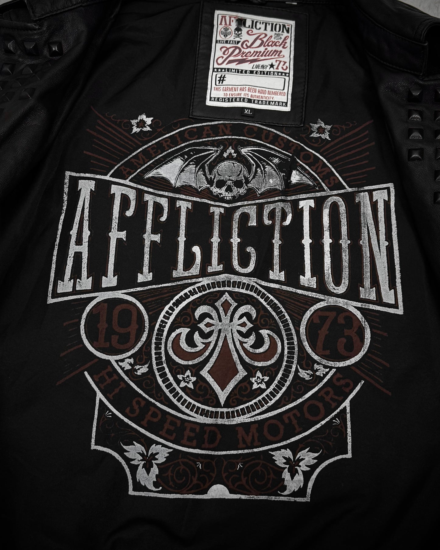 Affliction Black Studded Leather Biker Jacket