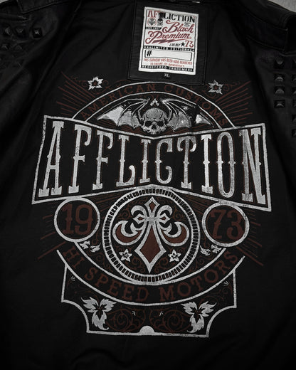 Affliction Black Studded Leather Biker Jacket