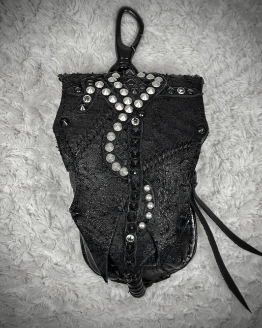 KMRii Cross Serpent Studded Scar Stitched Leather Pouch