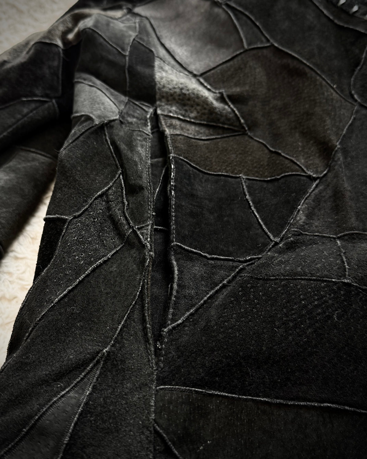 Gowest Scar Stitched Suede Leather Patchwork Jacket