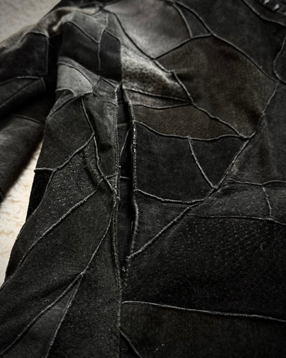 Gowest Scar Stitched Suede Leather Patchwork Jacket