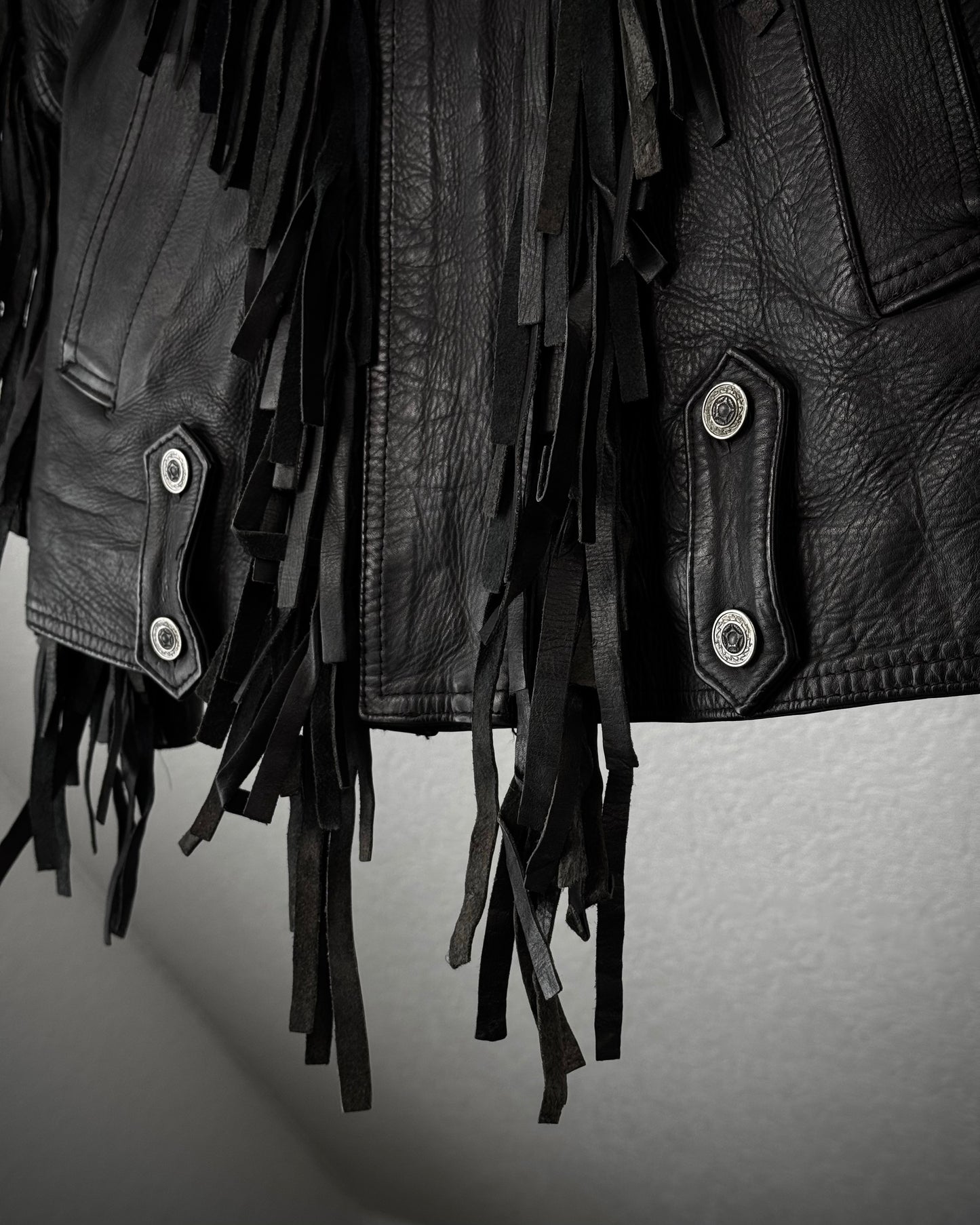 Vintage Fringed Leather Studded Cowboy Jacket
