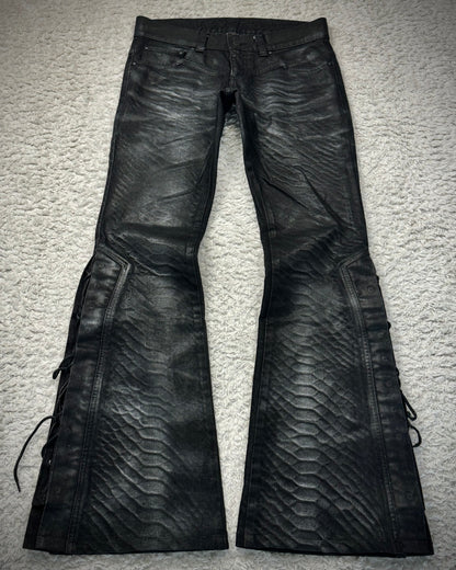 Tornado Mart Oil Coated Python Pattern Lace Up Flared Jeans