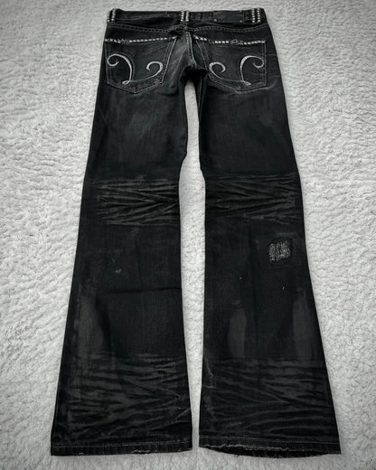 Solberry Studded Pierced Waxed Bootcut Jeans