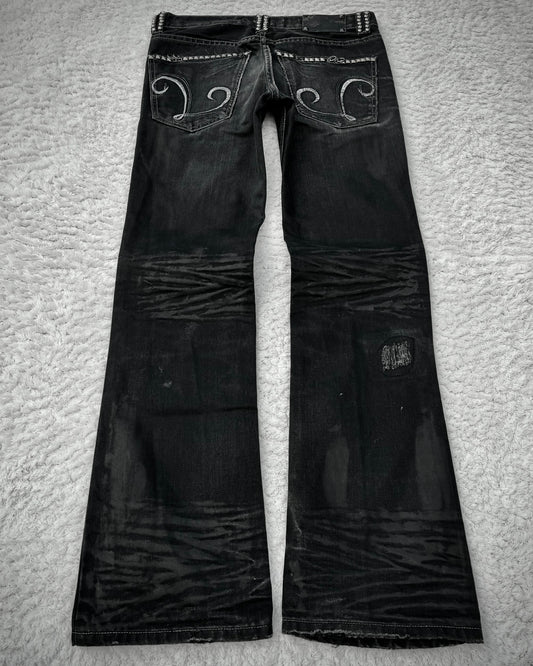 Solberry Studded Pierced Waxed Bootcut Jeans