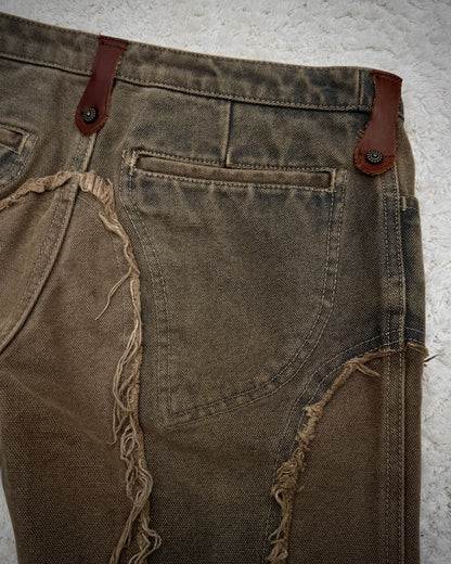 Obelisk Fringed Mud Washed Lace Up Flared Jeans