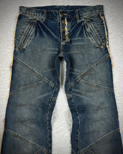 Tornado Mart Fringed Patchwork Flared Jeans