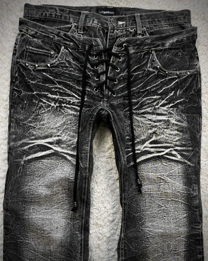 Lowbox Double Waisted Lace Up Whiskered Flared Jeans