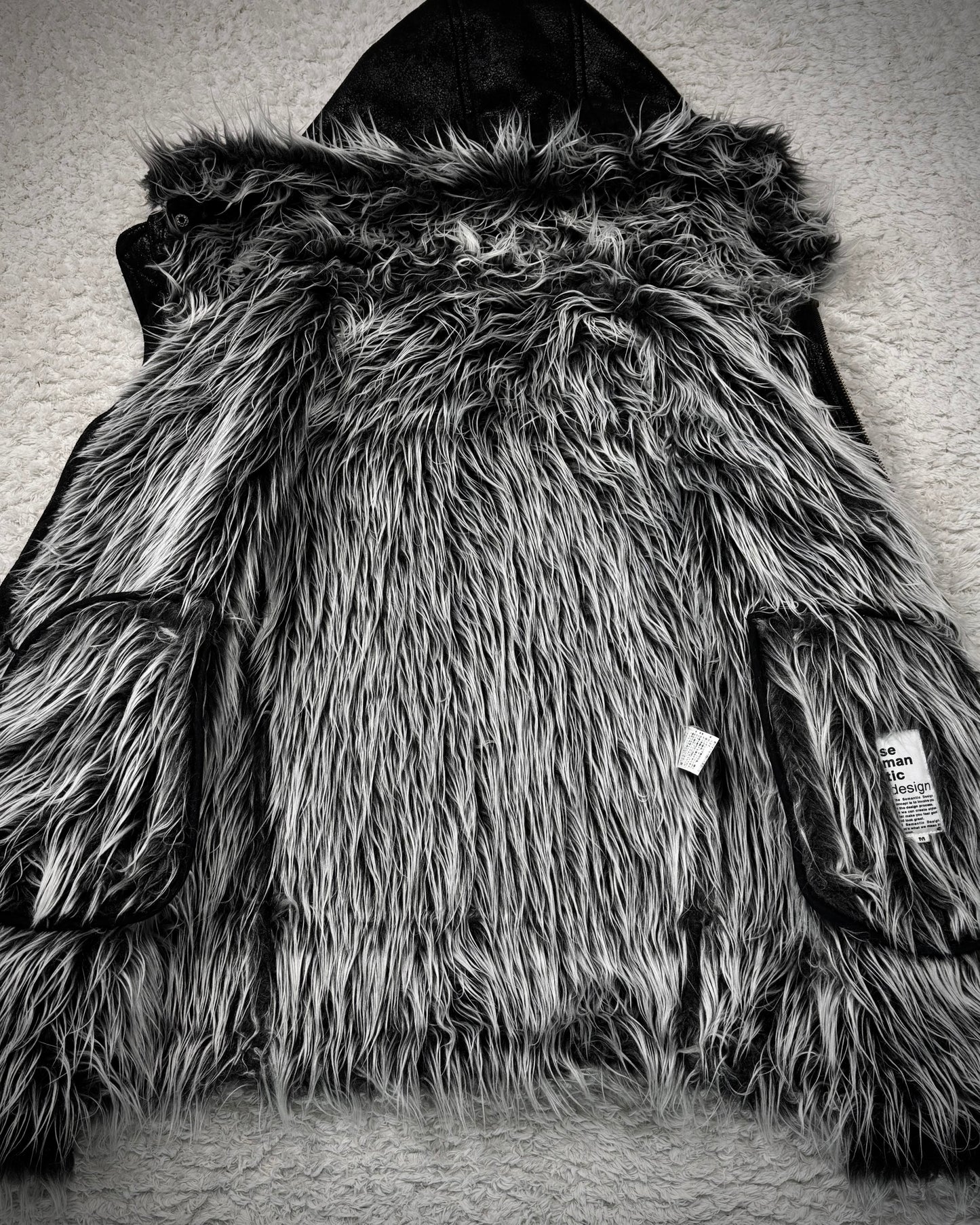 Semantic Design Luster Textured Fur Interior Hooded Jacket