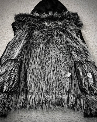 Semantic Design Luster Textured Fur Interior Hooded Jacket