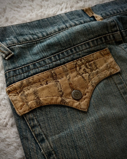 Tornado Mart Python Detailed Mud Washed Spiral Flared Jeans