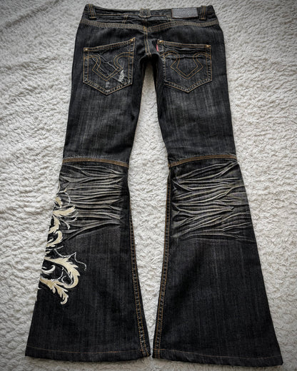 Tornado Mart Tribal Tattoo Embroidery Flared Jeans