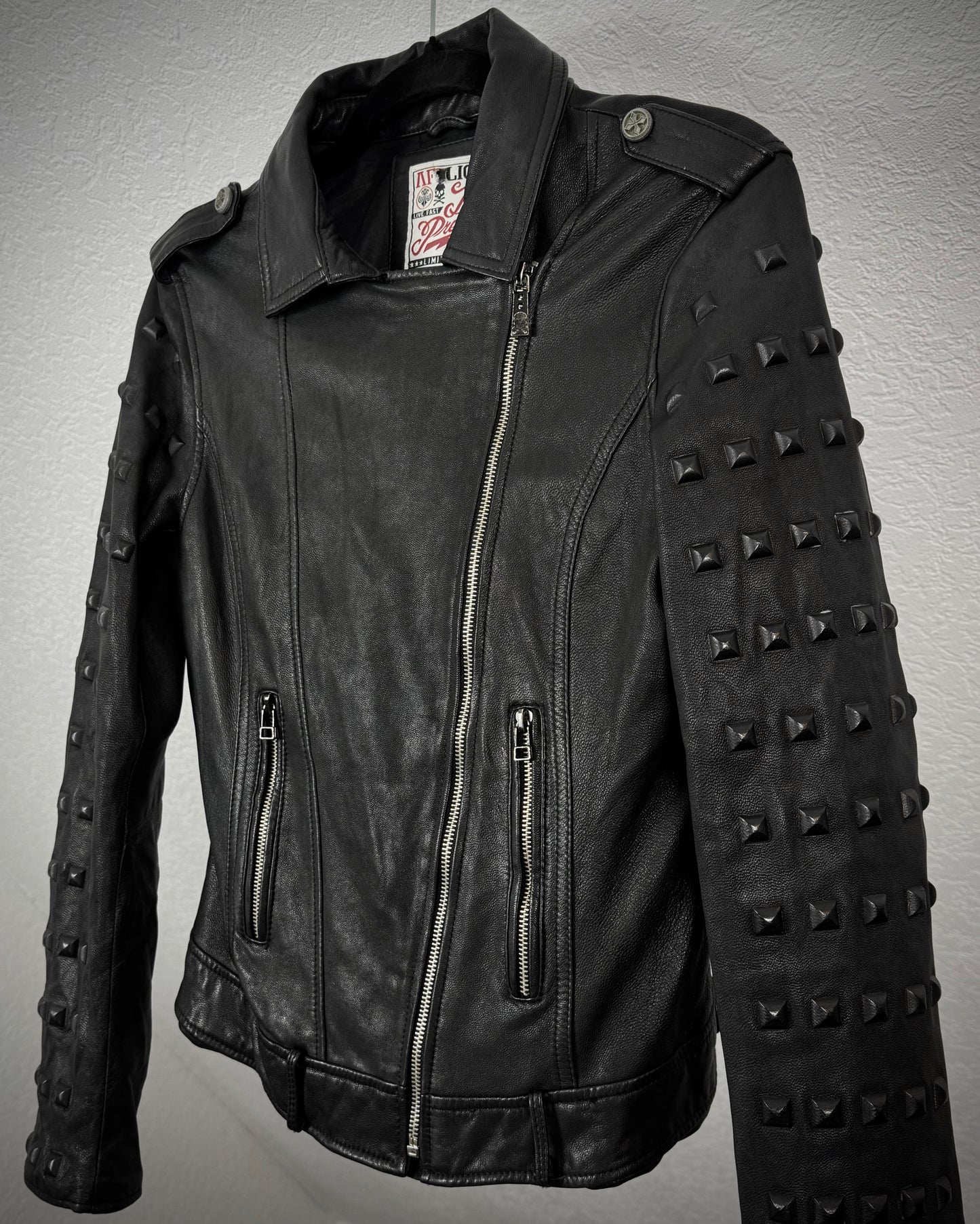 Affliction Black Studded Leather Biker Jacket