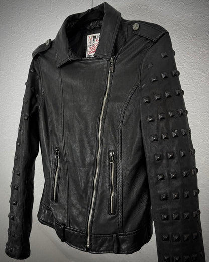 Affliction Black Studded Leather Biker Jacket