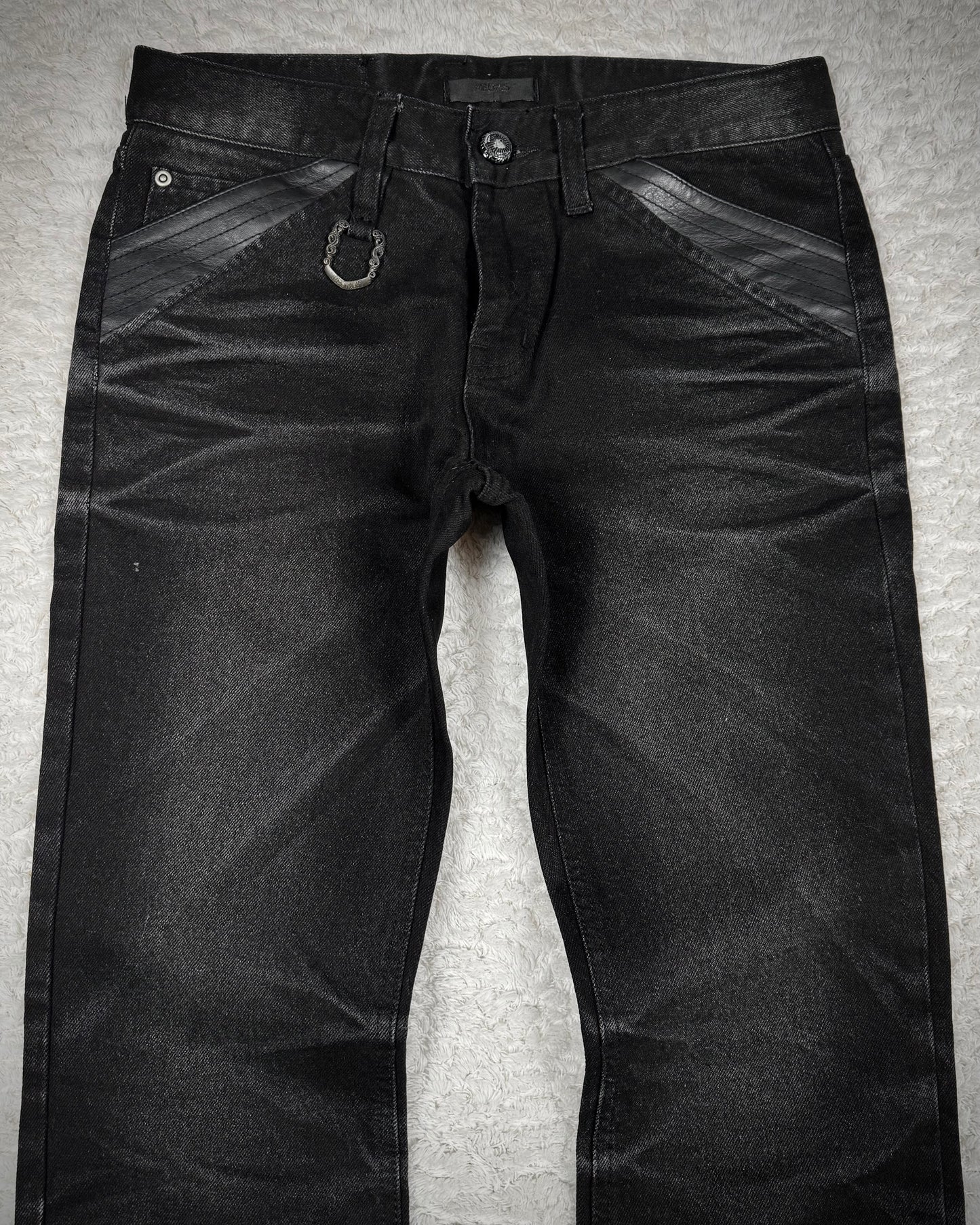 Midas Clawmark Washed Leather Detailed Flared Denim