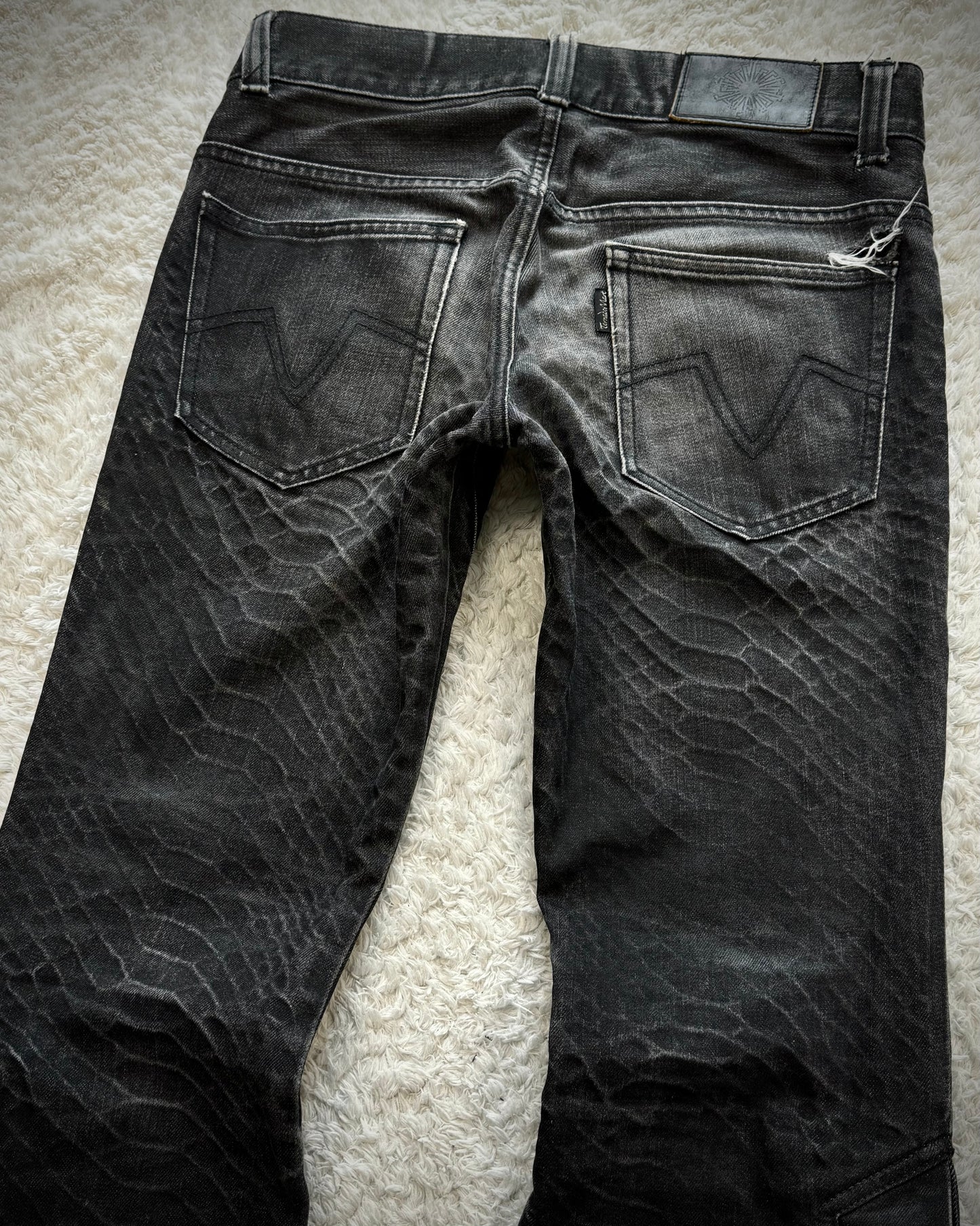Tornado Mart Python Washed Lace Up Flared Jeans