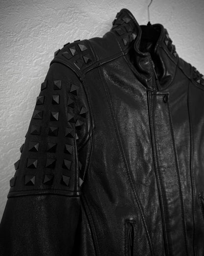 True Religion Studded Sheepskin Leather Biker Jacket
