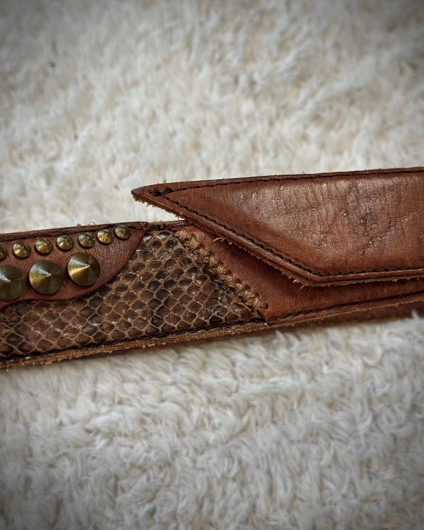 Huvrock Python Cone Studded Double Punched Leather Belt