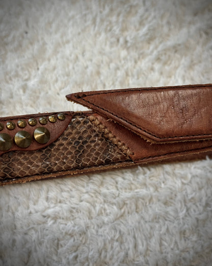 Huvrock Python Cone Studded Double Punched Leather Belt