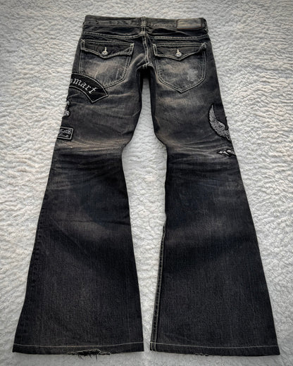 Tornado Mart Embroided Patches Flared Jeans