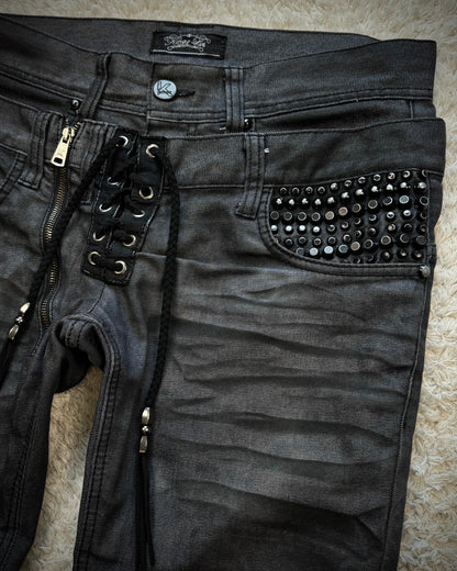 Kingz Life Double Waisted Studded Lace Up Denim