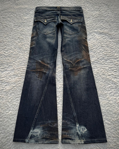 Tornado Mart Python Detailed Mud Claw Marks Washed Flared Jeans