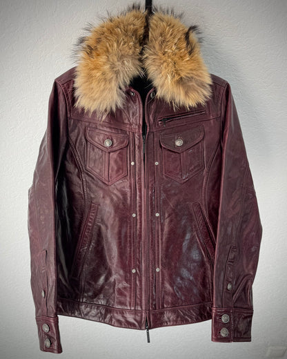 A.S.M. Chunky Fur Wine Dyed Leather Jacket
